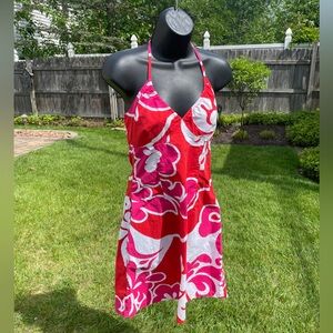 H&M vintage women y2k halter dress sz 8 Hawaiian tropical babydoll cotton floral